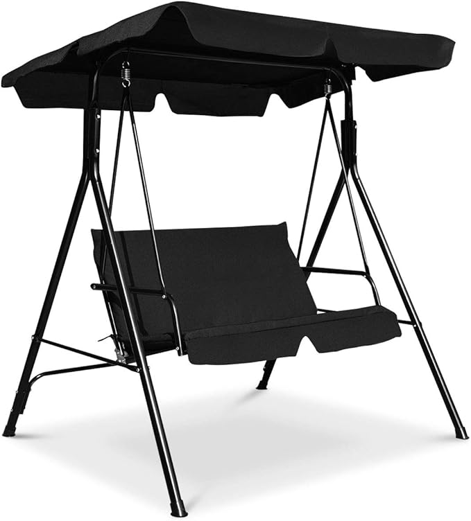 Tangkula 2 Person Porch Swing, Outdoor Swing with Removable Cushions, Solid Steel Structure, Patio Swing with Adjustable Canopy for Porch, Backyard, Garden, Balcony