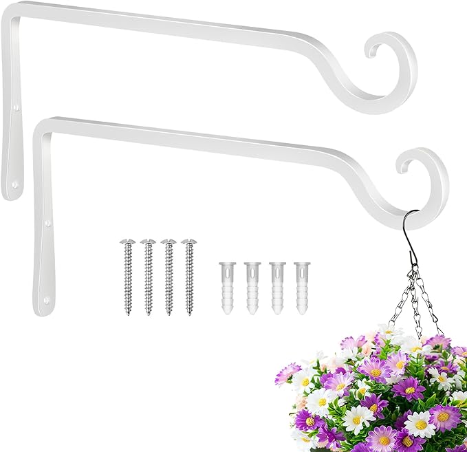 BOLITE Plant Hangers, 10 Inch Hanging Plant Brackets Outdoor Indoor, Wall Hooks for Hummingbird Feeders, Bird Feeders, Planters, Lanterns, Wind Chimes, Home Decor, 2 Pack, White, Gifts for Women Men