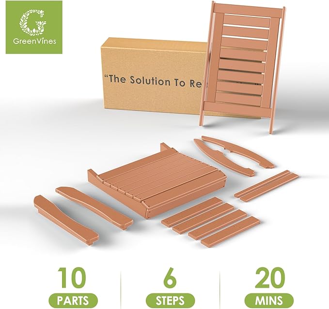 GREENVINES Outdoor Rocking Chairs | Set of 2 | Porch Rocker | HDPE Plastic | Teak | Oversized Rockers | High Back | Big & Tall | Ladder Back | for Patio Outside Backyard Balcony Garden