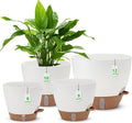 12" 10" 9" 8" Self Watering Pots with Water Level Indicator, Large Plastic Planters Set with Mesh Drainage Hole and Removable Saucer Reservoir, Big Flower Pot for Indoor Outdoor Plants - White