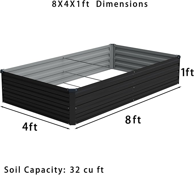 8x4x1ft(2 Pack) Galvanized Raised Garden Bed,Outdoor Planter Box Metal Patio Kit Planting Bed for Vegetables Flowers Herb,Black