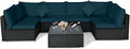 Tangkula 7 Piece Patio Furniture Set, Outdoor Wicker Sectional Sofa with Pillows and Cushions, and Coffee Table, Patio Conversation Set for Garden, Lawn (Peacock Blue)