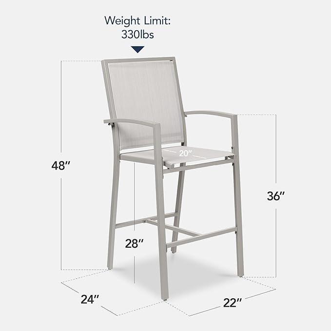 Best Choice Products Outdoor Bar Stools Set of 2, Bar Height, Patio Furniture, All Weather Mesh Design w/Armrest - Gray/Gray
