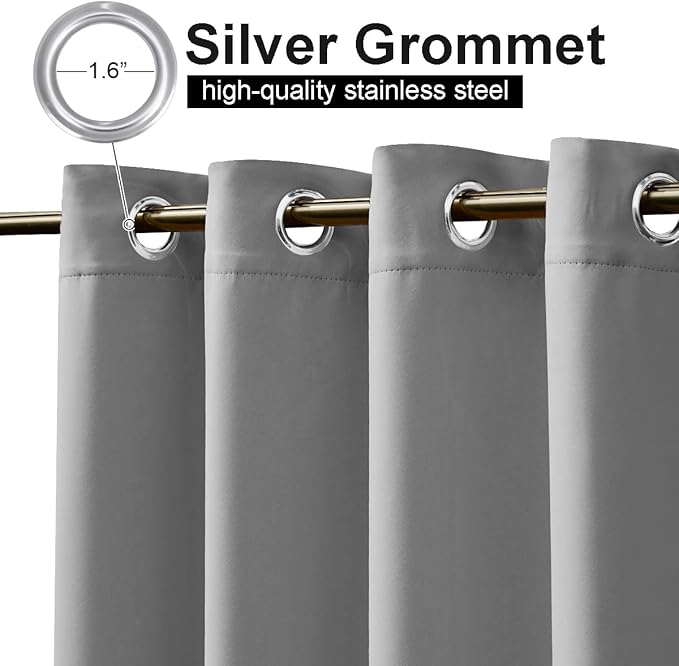 NICETOWN 2 Panels Sliver Grey Blackout Outdoor Curtains for Patio Waterproof 84" Long, Top and Bottom Rustproof Grommet Heavy Weight Windproof Drapes, Keep Privacy for Porch, W52 x L84