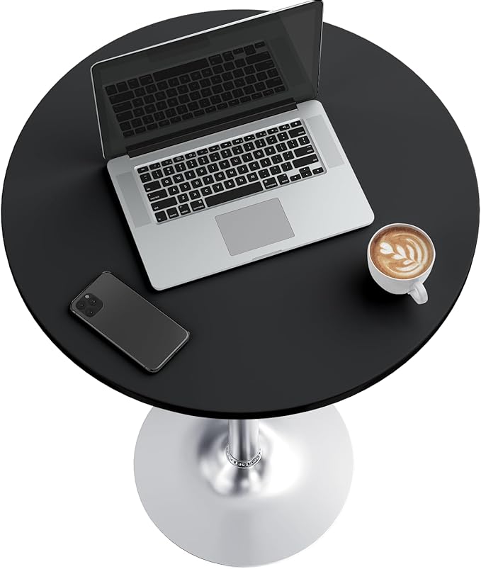 Furmax Bistro Pub Table Round Bar Height Cocktail Table for Home Bar, Small Round Bar Tables for Party, Dining Room, Living Room and Wedding, Metal Base MDF Top Obsidian, 40.6 Inch Height (1, Black-2)