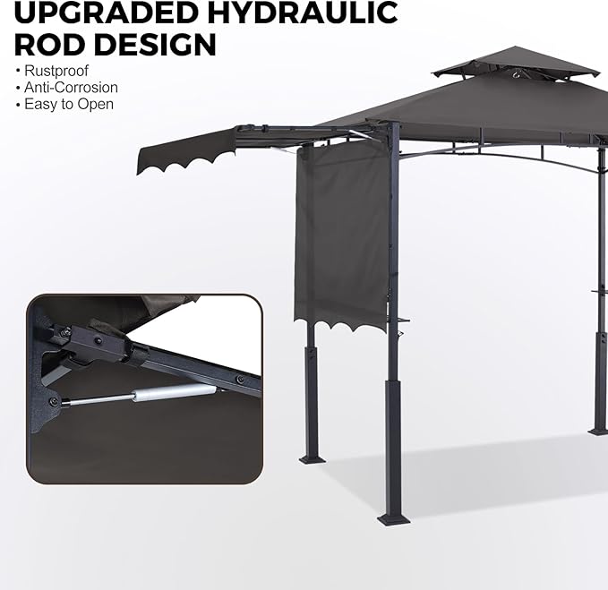 ABCCANOPY Grill Gazebo with 2 Side Awnings - 14x5 Outdoor BBQ Canopy Shelter with 2 Led Lights for Patio Backyard Grilling (Dark Gray)