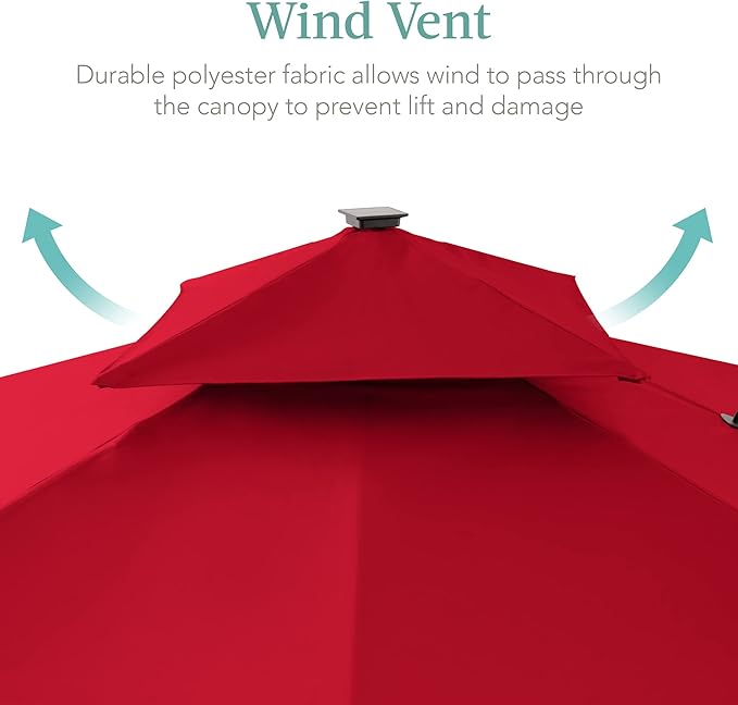 Best Choice Products 10x10ft Cantilever Patio Umbrella w/Base Included, Solar LED Lights 360 Rotation Large Offset Hanging Outdoor Shade for Deck Pool Backyard w/Stand – Red