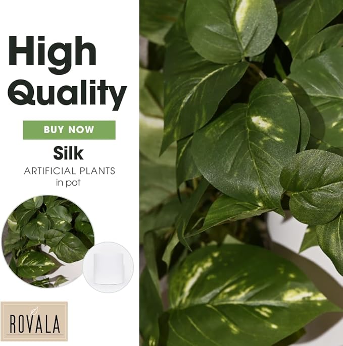 MY ROVALA Silk Plants for Home Decor Indoor in Pot Realistic Artificial Plants Hanging Faux Plants Indoor Fake Potted Plants for Shelves Bedroom Bathroom Trailing Plant, Fake Pothos Ivy (Dark Green)