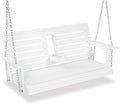 Poly Lumber 2-Seat Porch Swing, HIPS 4.5-Feet Bench Swing with Foldable Cup Holders,18/8 Stainless Steel Hardware, High Backrest and Deep Contoured Seat (Snow White, 4.5-feet)