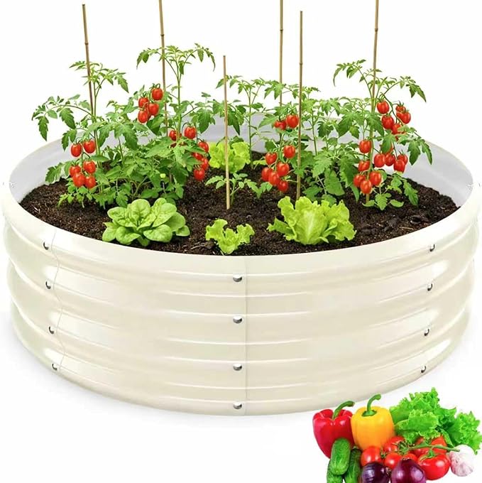 Round Galvanized Raised Garden Bed, 3x3x1FT Heavy Duty Modular Metal Planter Box, Easy DIY Assembly, Above Ground Gardening Bed for Vegetables, Flowers & Herbs