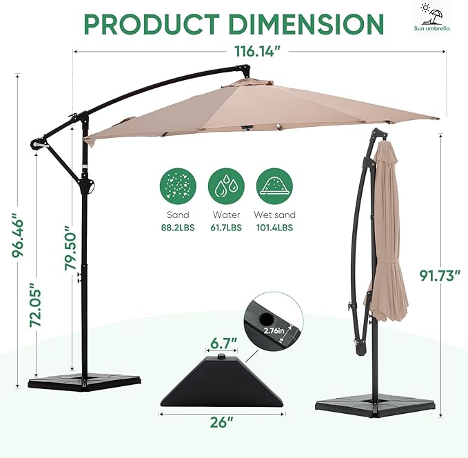 NEWBULIG 10FT Patio Umbrella, Offset Cantilever Outdoor Patio Table Umbrella, UV Protection, Fade Resistant Fabric, Easy Tilt Adjustment for Pool, Deck, Garden, Backyard