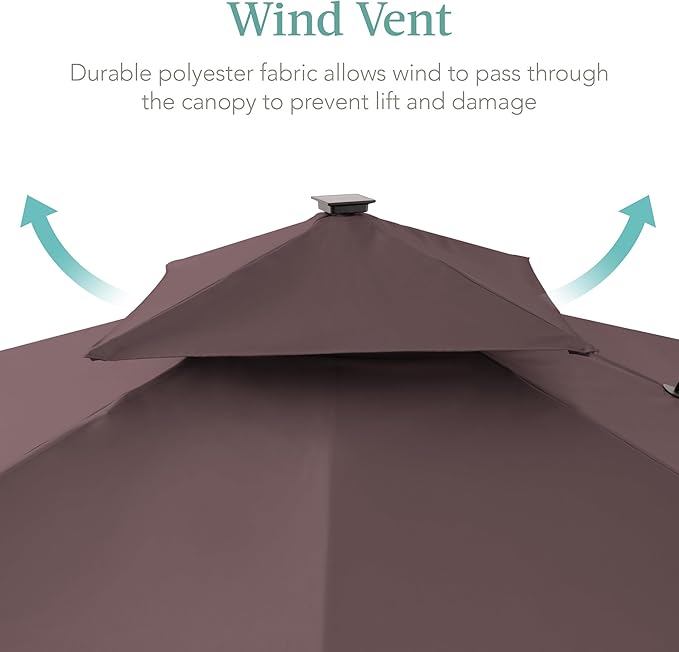 Best Choice Products 10x10ft Cantilever Patio Umbrella w/Base Included, Solar LED Lights 360 Rotation Large Offset Hanging Outdoor Shade for Deck Pool Backyard w/Stand – Deep Taupe