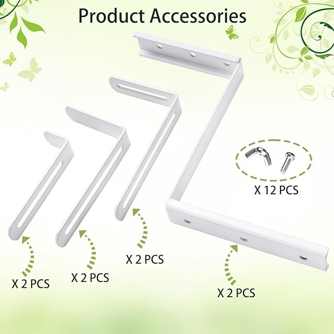 Planter Box Brackets, Adjustable Flower Box Brackets for Deck Railing, 2 Pack No Drill Window Box Bracket for Outdoor Planters-White