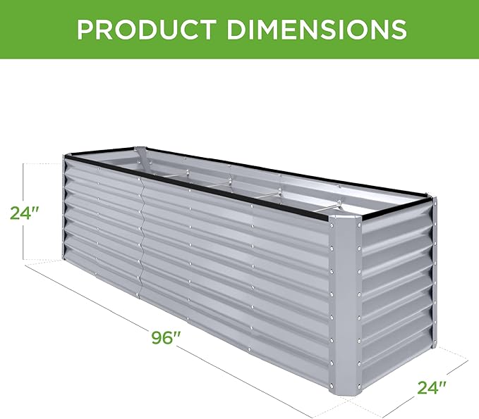 Best Choice Products 8x2x2ft Raised Outdoor Metal Garden Bed, Deep Root Box Planter for Vegetables, Flowers, Herbs, 240 Gallon Capacity, 100% Non Toxic Materials - Moonlight Gray