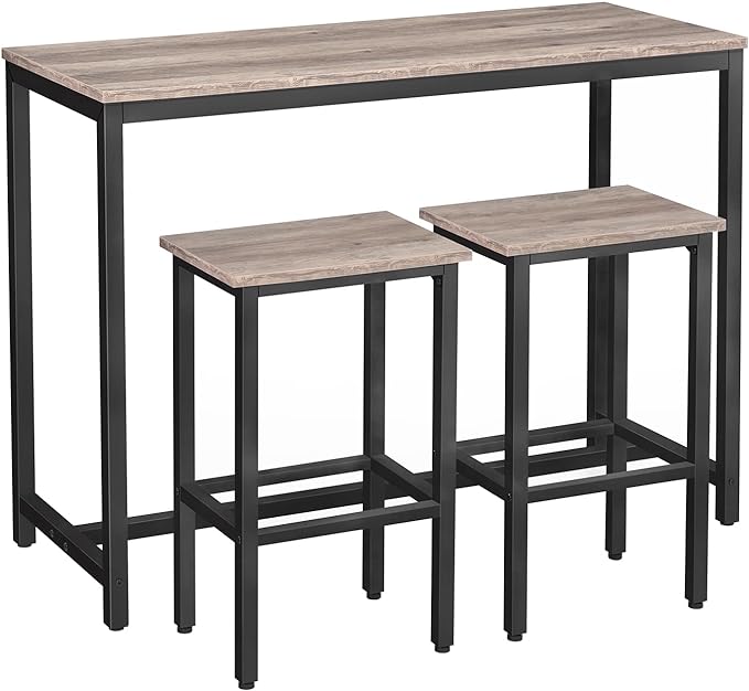 HOOBRO Bar Table and Chairs Set, 47.2” Rectangular Pub Table with 2 Stools for Small Space, High Top Table, 3-Piece Breakfast Set, Sturdy Metal Frame, Easy to Assemble, Greige BG52BT01