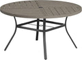 VICLLAX Round Patio Table with Adjustable Umbrella Hole for 6, All Weather Metal Outdoor Dining Table for Lawn Garden, 50" Outdoor Coffee Table, Grey Wood-Like Tabletop