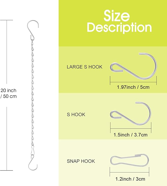 RIFNY 20 Inch Silver Chain for Hanging Plants, Small Plant Chains for Hanging Baskets Kits with Hooks for Bird Feeders Planters Billboards Lanterns Wind Chimes Ornaments Outdoor Indoor Use (5 PCS)