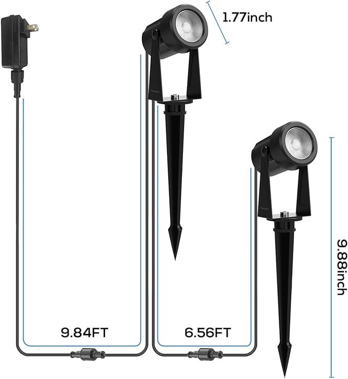 Banord Outdoor Landscape Lighting, 10 Pack Low Voltage LED Spot Lights with Transformer, IP65 Waterproof, 2700K Warm White for Yard, Garden, Lawn, Plants