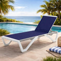 Kozyard Outdoor Chaise Lounge Chair, Full Flat Adjustable Patio Lounger with Aluminum Frame & Resin Legs, Textilene Fabric for Poolside, Backyard & Beach (NavyBlue Without Table)