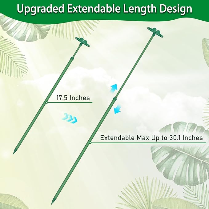 Extendable Plant Stakes, Length Scalable from 17.5IN to 30.1IN Plant Support Stake, Orchid Sticks with Clips for Indoor Outdoor,Garden Stakes for Plant,Tomato,Vegetables,Monstera,Vine - 7Pack