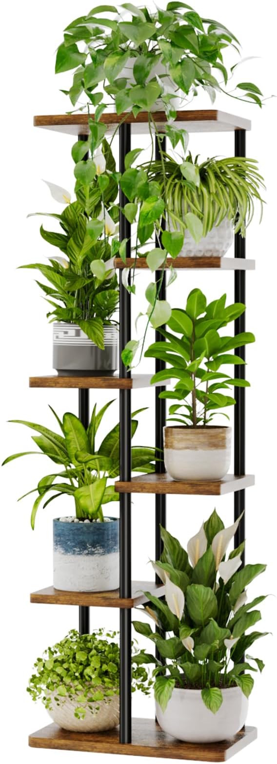 Bamworld Tall Plant Stand Indoor 6 Tier Plant Shelf for Multiple Plants, Tiered Flower Pot Stands for Patio Garden Balcony Living Room Bedroom, Brown