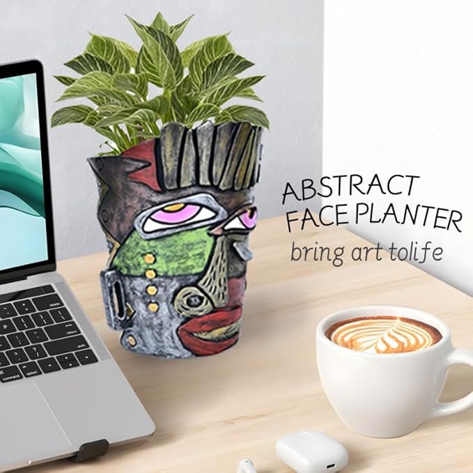 Abstract Face Planters Pots Head,Unique Head Planter for Indoor Plants,Funny Face Flower Pot,Colorful Plant Pots for Outdoor Garden Decor and Home Art Decoration(Retro)