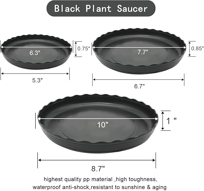 12Pcs Plant Saucer, 6 8 10 Inch Durable Plastic Plant Tray, Black Round Plant Pot Saucers, Drip Tray for Indoor and Outdoor Garden