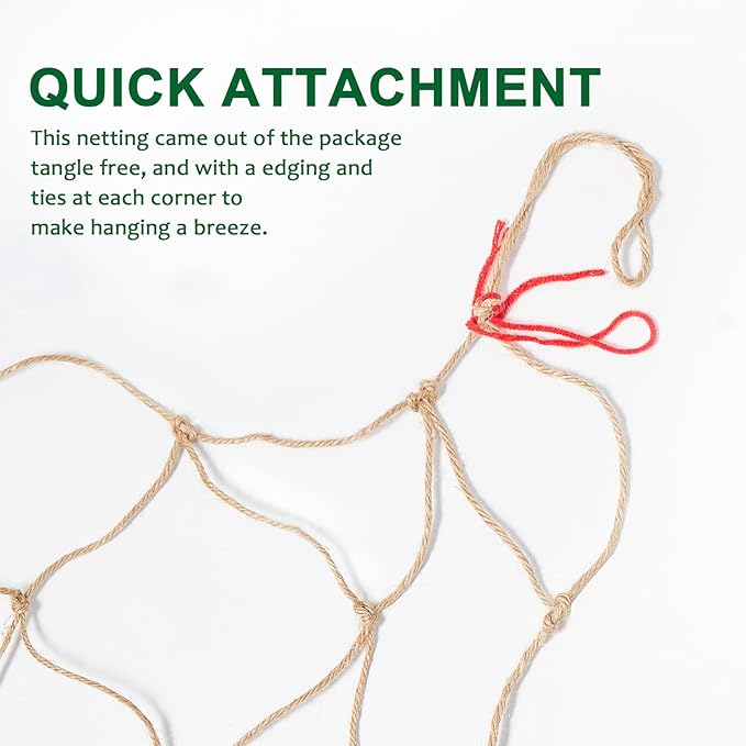 Jute Trellis Netting - Jute Netting for Garden, Heavy Duty Plant Support Netting for Climbing Plants, Cucumber, Vine, Fruits & Vegetables, Climbing Vining Plants (3.3 Ft X 6.6 Ft, 3.9 Inch Squares)