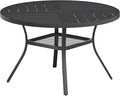 VICLLAX Round Patio Table with Adjustable Umbrella Hole for 4, All Weather Metal Outdoor Dining Table for Lawn Garden, 40.6" Outdoor Coffee Table, Black Tabletop