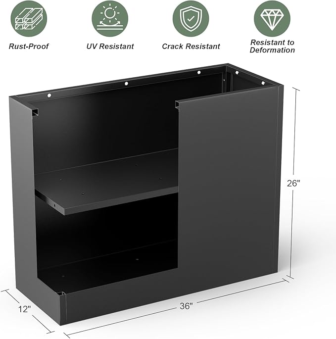 Metal Large Planter Box 36" L x 12" W x 26" H, Heavy Duty Tall Rectangle Outdoor Planter Box with Removable Insert Shelves for Porch, Garden, Patio, Yard (Black)