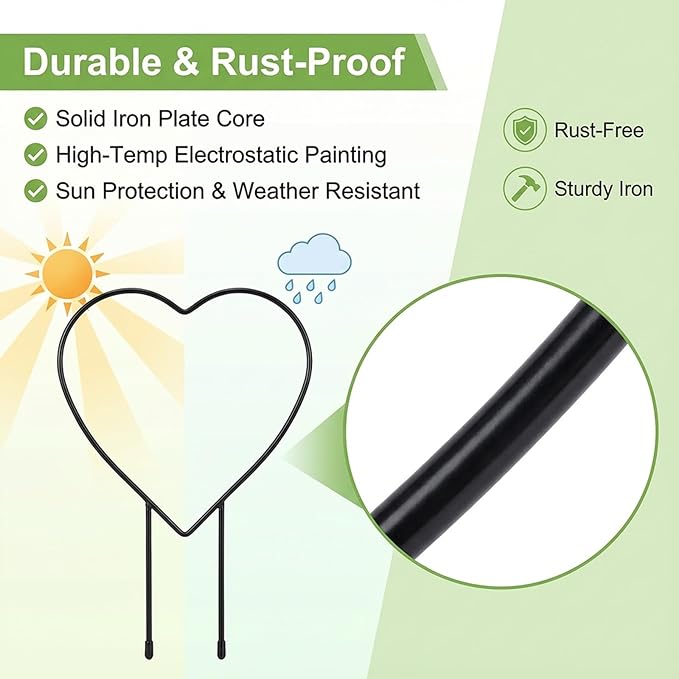 2 Pcs Heart Shaped Plant Trellis Indoor with 100 Plant Twist Tie Pothos Plants Climber Support Heart-Shaped Trellis Iron Heart Trelli Black Durable Houseplant Hearts Trelli for Potted Vines and Flower
