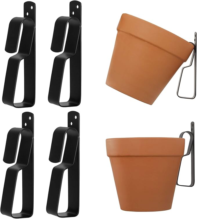 Terracotta Pot Hangers for 4-9in Clay Pots, Anti-Rust Iron Wall Plant Hangers Indoor/Outdoor, 4 Pack
