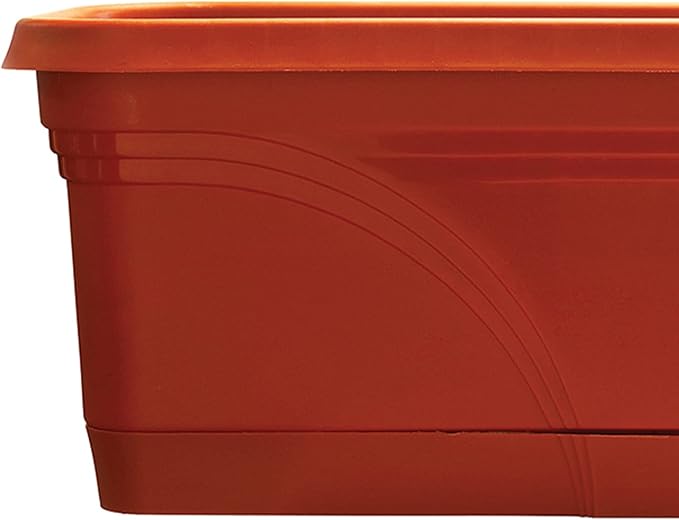 Southern Patio 36 Inch Rectangular Plastic Medallion Hanging Windowsill and Garden Box Planters with Drainage Holes, Terracotta (2 Pack)