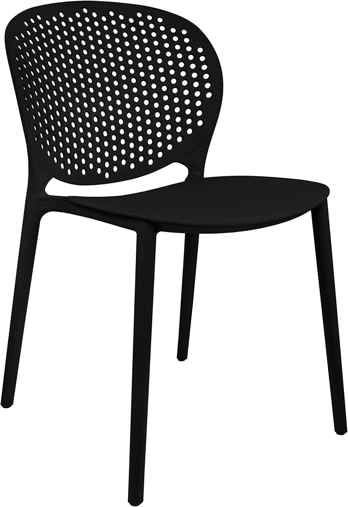 2xhome Set of 4 Patio Dining Chairs | Modern Stackable Outdoor Pool Side Chair | Weather Resistant Plastic for Yard, Porch, Balcony, Kitchen, Black
