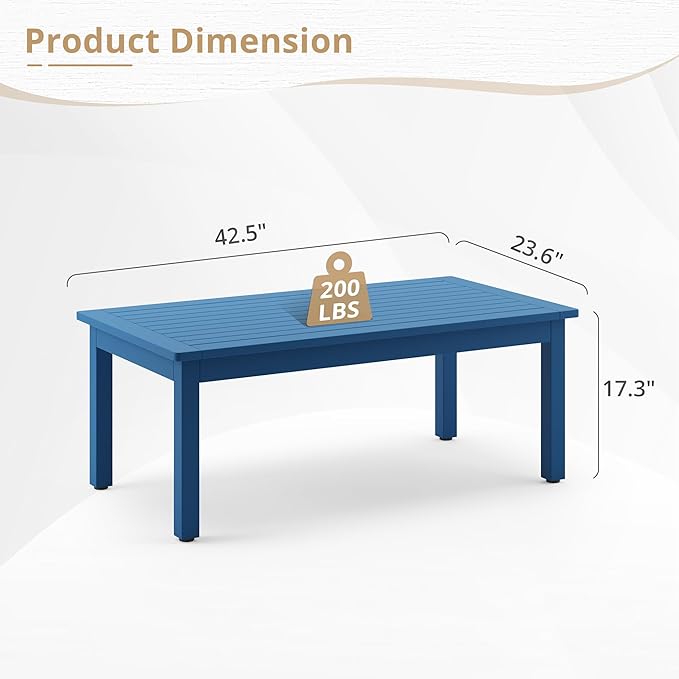 LUE BONA Outdoor Coffee Table, HDPS Patio Coffee Tables for Outside Rectangle, Adjustable Levelling Feet/Weather Resistant, Patio Table for Deck, Pool, Balcony, Indoor or Outdoor Use, Navy Blue