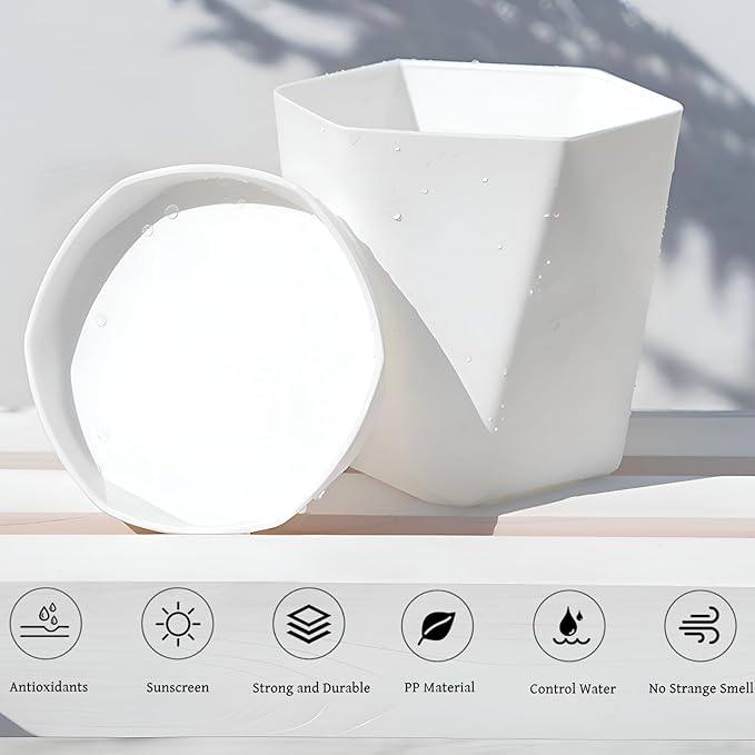 InmeRun Plant Pots Indoor Plastic Flower Pots Outdoor 5 inch Set of 12 Pack with Drainage Holes and Saucers for Garden Pots (5 in 12 White)