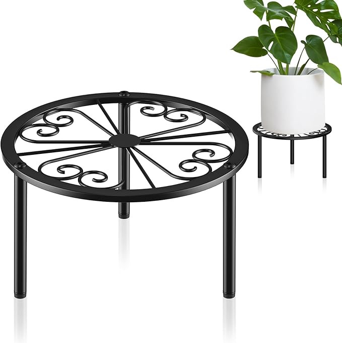 TOSKING Heavy Duty Metal Plant Stand - 7.9-inch Decorative Round Plant Stand, Adjustable Leveling Feet & Rust-Resistant Finish for Indoor/Outdoor Use