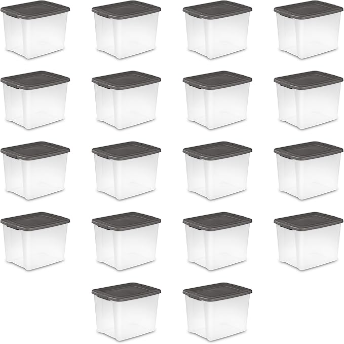 Sterilite 18-Pack Plastic Storage Bins w/ Lids, Shelf Totes Clear Containers, 50 Qt, Gray