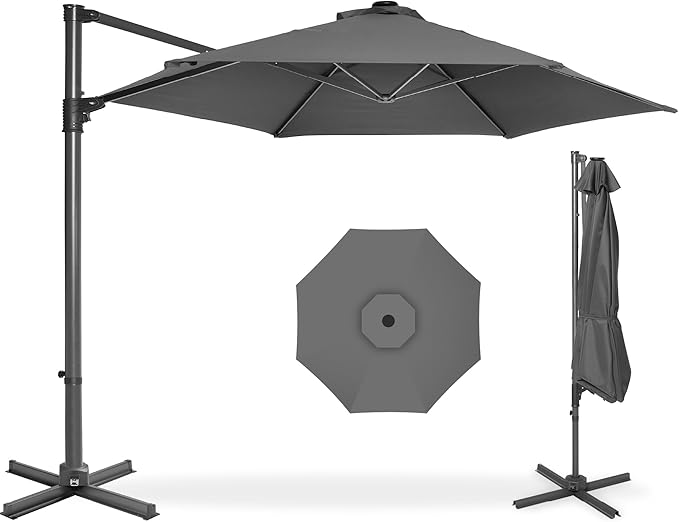 Best Choice Products 10ft Offset Cantilever Hanging Market Patio Umbrella, Smooth 360° Rotation, 8 Sturdy Ribs, Easy Adjustment - Gray