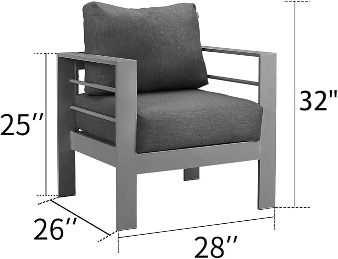 Solaste Patio Furniture Metal Armchair,2 PCS All-Weather Aluminum Garden Outdoor Contemporary Sofa Chair with Cushions, Grey