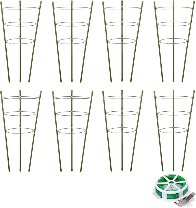 8 Pack Plant Support Tomato Cages for Garden, 18 Inches Small Tomato Cages and Supports with Adjustable Rings for Garden Pots, Plant Stakes Tomato Trellis Rings for Climbing Plants