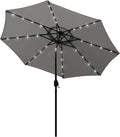 Blissun 9 ft Solar Umbrella, 32 LED Lighted Patio Umbrella, Table Market Umbrella, Outdoor Umbrella for Garden, Deck, Backyard, Pool and Beach (Grey)