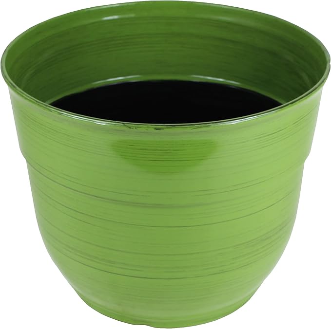 Garden Elements Indoor/Outdoor Glazed Brushed Happy Plastic Planter, Large, Dark Green, 15" (Pack of 2)