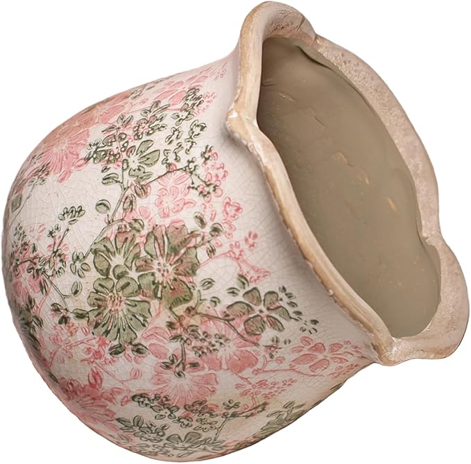 Ceramic Pots for Plants, Vintage Plant Pot with Drainage Hole, 6.11in. Planter for Indoor Plants, Crackle Glaze Finish Flower Pot, Perfect Tuscan Ceramic Planter for Gardening, Pastel Meadow