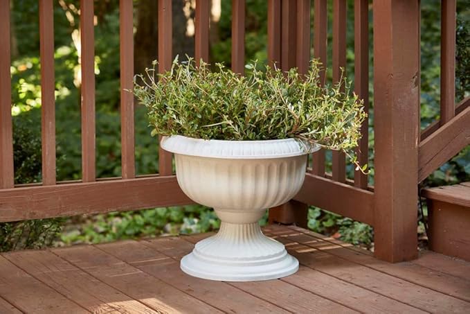 Southern Patio Dynamic Design 18 Inch Outdoor Home Resin Grecian Urn Versatile Planter Pot for Entryways and Backyard Patios, White