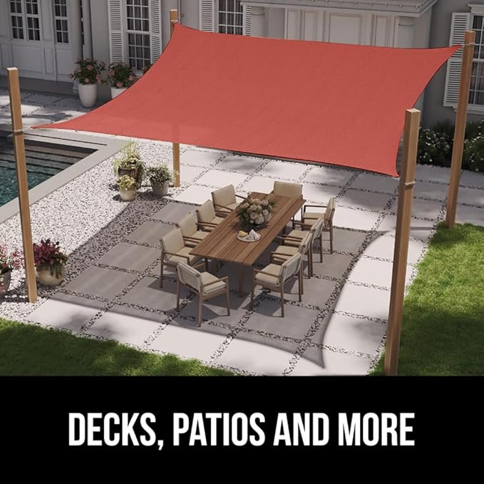 GORILLA GRIP Heavy Duty Sun Shade, UV Protection Fade Tear and Rust Resistant Rectangle Sunshade Canopy, Curved Edges Blocks Sunlight, Breathable Sail, Outdoor Patio, Lawn Garden, 16x16x16, Terra