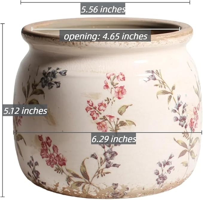Flower Pots, Vintage Ceramic Planters for Indoor Plants, 6.29'' Plant Pots with Drainage, French Country Lavender Vase & Planters, Antique Home Room Decor, Gardening & Housewarming Gifts