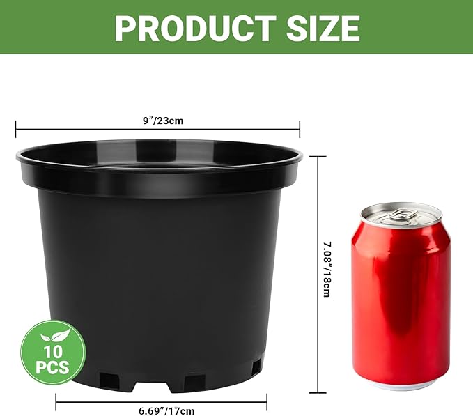 GREANER 2 Gallon Nursery Pots for Plants, 10 PCS Plastic Plant Pot with Drainage Holes for Indoor Outdoor, Garden, Greenhouse(Black)