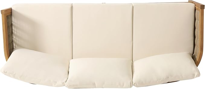 Merax 76.5" Outdoor Acacia Wood Wicker 3 Seater Sofa, Patio Furniture Couch for Backyard