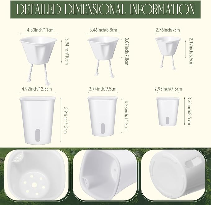 18 Pcs Self Watering Pots Plastic Plant 3 Sizes Flower Plant Pot with Inner White Flower Pots for Indoor House Plants Plastic Self Watering Pot for Herbs Flowers